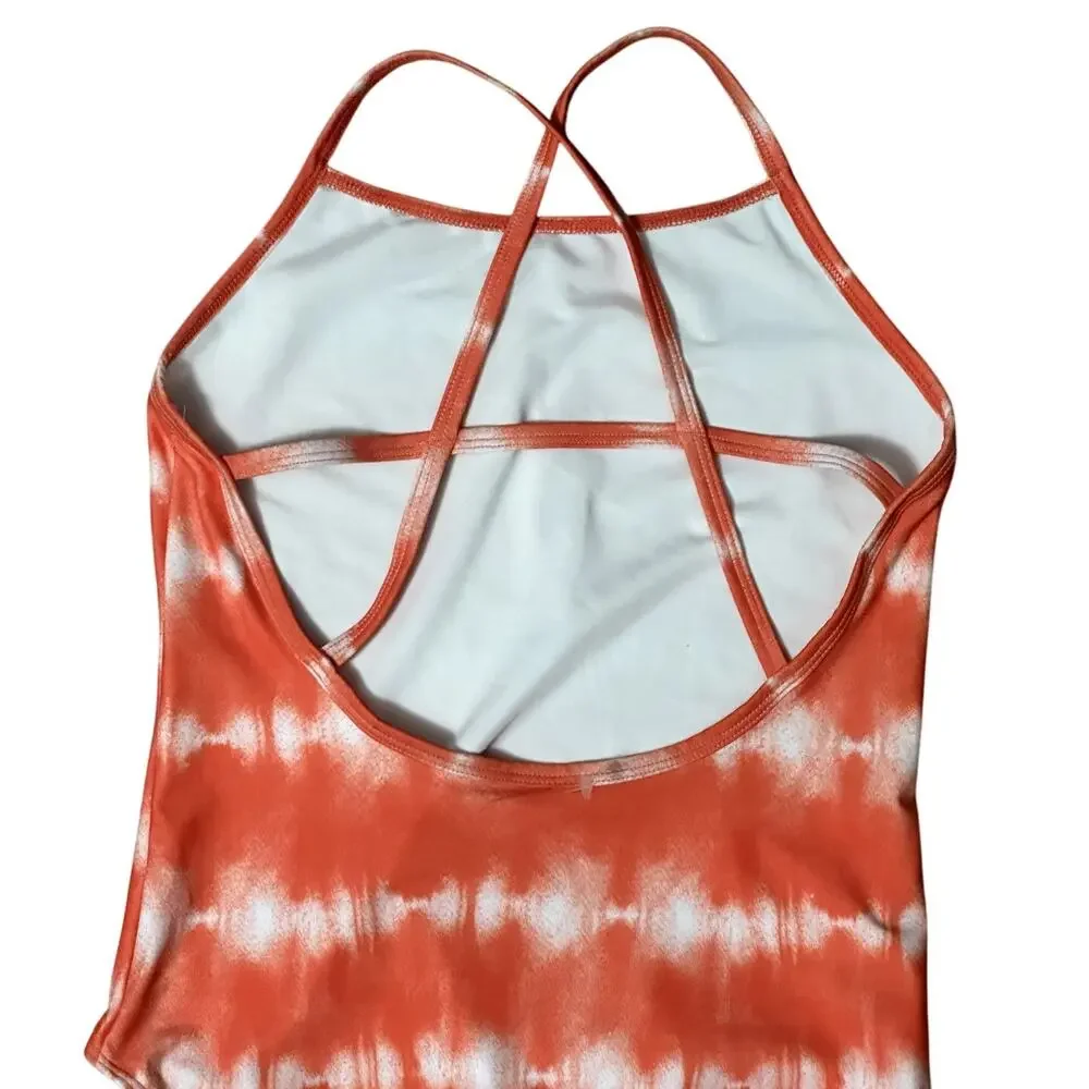 Melrose And Market Tie-Dye One-Piece Swimsuit Soft Orange White Girls 12 NWOT